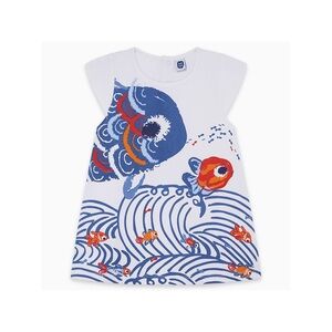 Kids Casual Dress with Fish Print - Blue and Orange